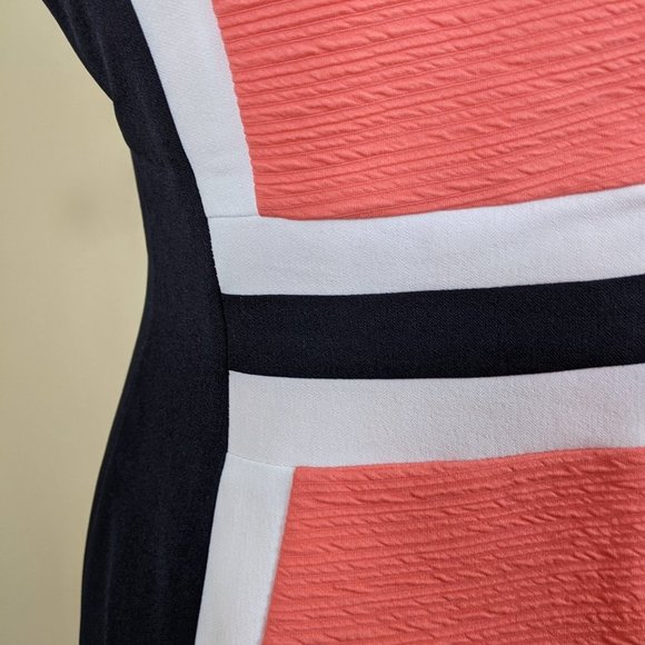 Sandra Darren Coral and Black Short Sleeve Midi Dress Size 10 - Picture 8 of 16
